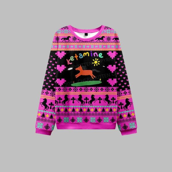 2025 Christmas Orange Pony Ketamine Ugly Christmas Sweater 1