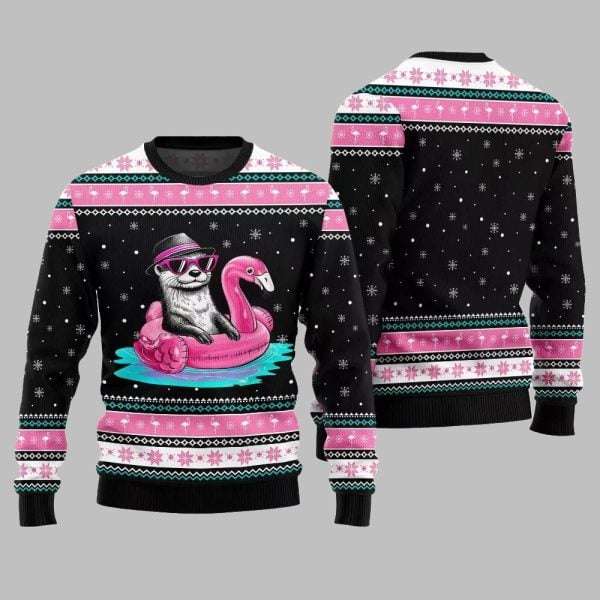 2025 Christmas Otter Flamingo Ugly Xmas Sweater 1