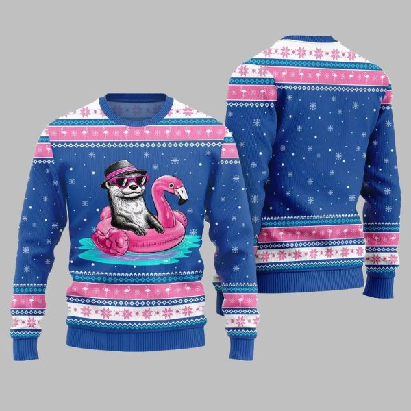 2025 Christmas Otter Flamingo Ugly Xmas Sweater 2