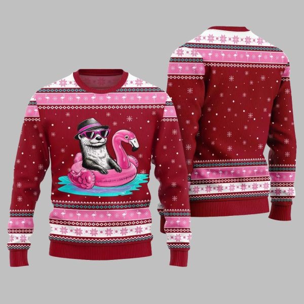 2025 Christmas Otter Flamingo Ugly Xmas Sweater 3