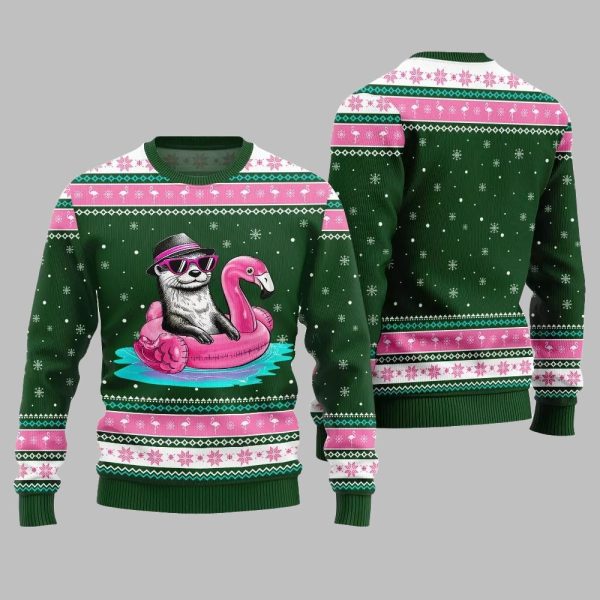 2025 Christmas Otter Flamingo Ugly Xmas Sweater 4
