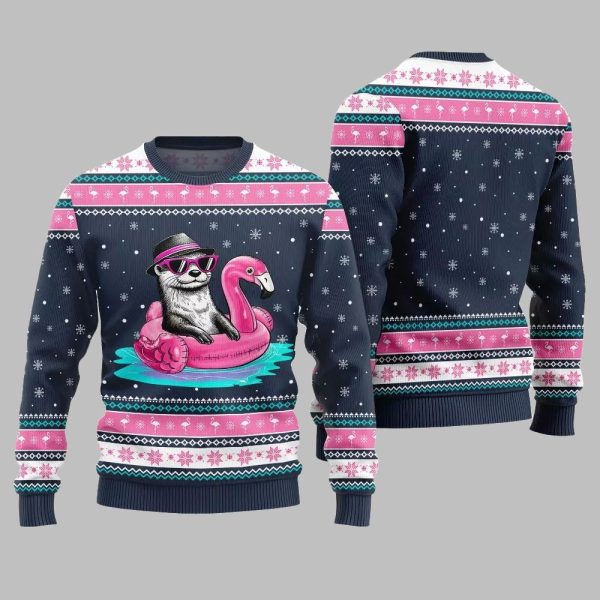 2025 Christmas Otter Flamingo Ugly Xmas Sweater 5