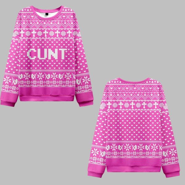2025 Christmas Pink Cxxt Cunt Ugly Christmas Sweater 0