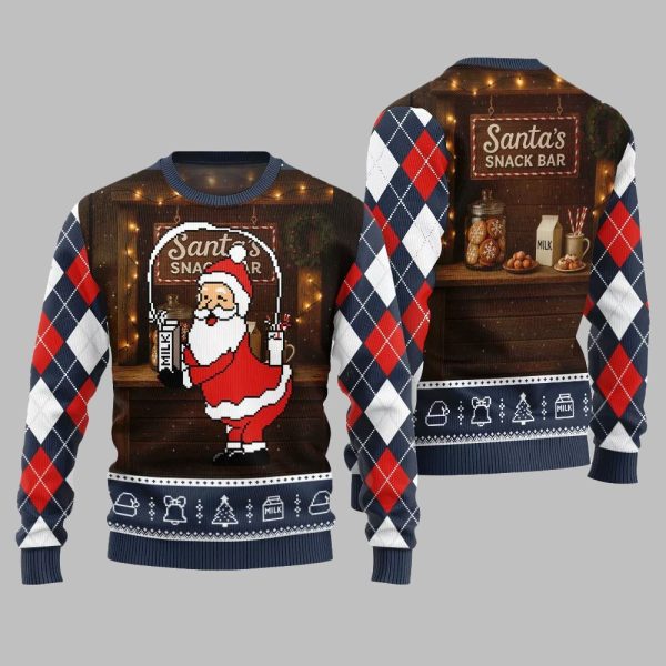 2025 Christmas Quirky Santa Snack Bar Ugly Christmas Sweater 5