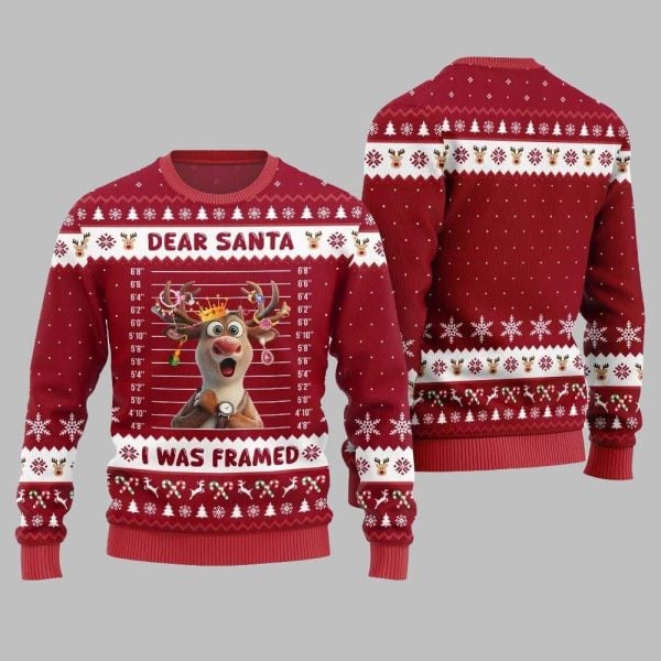2025 Christmas Reindeer Dear Santa I Was Framed Ugly Christmas Sweater 1