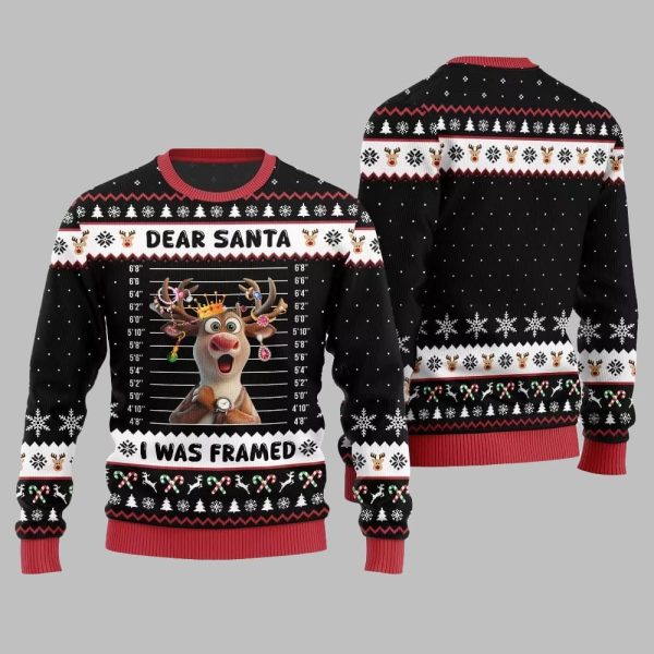 2025 Christmas Reindeer Dear Santa I Was Framed Ugly Christmas Sweater 3