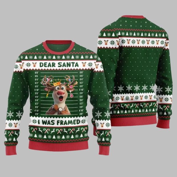 2025 Christmas Reindeer Dear Santa I Was Framed Ugly Christmas Sweater 4