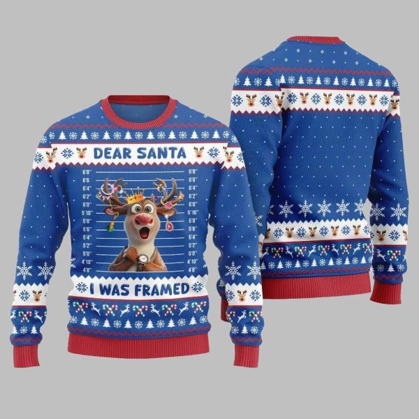 2025 Christmas Reindeer Dear Santa I Was Framed Ugly Christmas Sweater 5