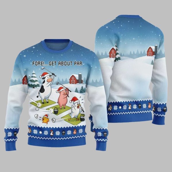 2025 Christmas Ridiculous Farm Golf Fore Get About Par Ugly Christmas Sweater 2