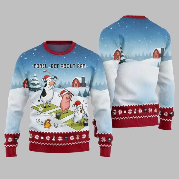 2025 Christmas Ridiculous Farm Golf Fore Get About Par Ugly Christmas Sweater 3