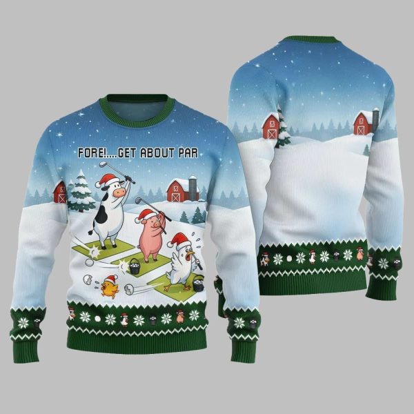 2025 Christmas Ridiculous Farm Golf Fore Get About Par Ugly Christmas Sweater 4