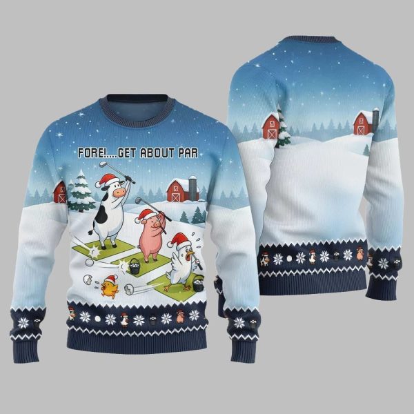 2025 Christmas Ridiculous Farm Golf Fore Get About Par Ugly Christmas Sweater 5