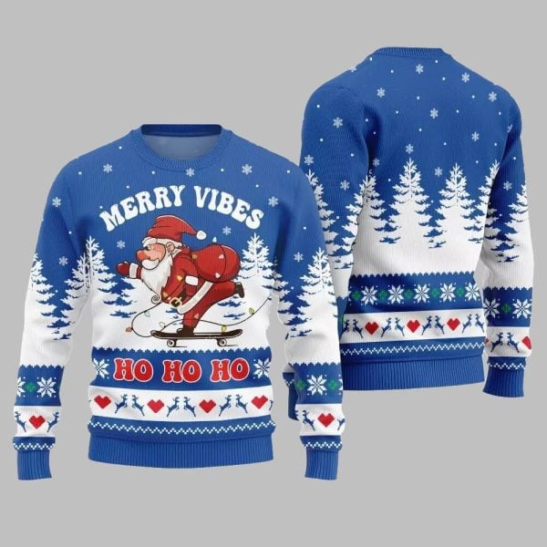 2025 Christmas Santa Merry Vibes Ho Ho Ho Ugly Christmas Sweater 3