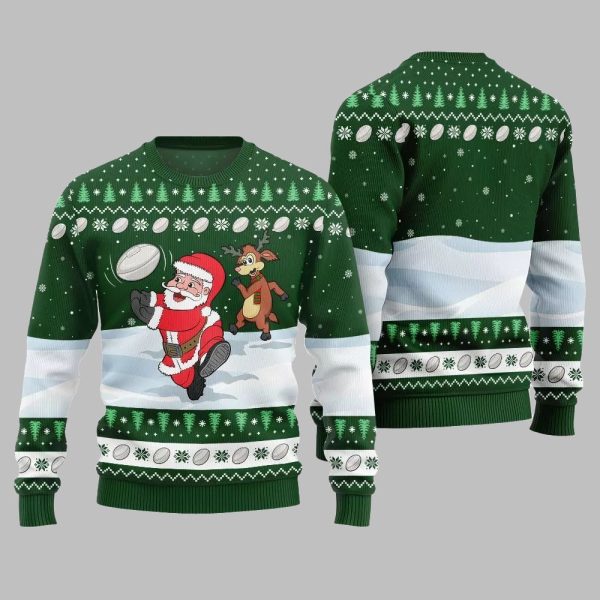 2025 Christmas Santa Playing Rugby Ugly Christmas Sweater 4