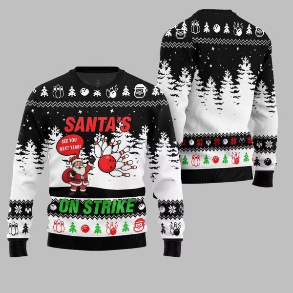 2025 Christmas Santas On Strike Bowling League Ugly Christmas Sweater 2