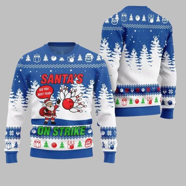 2025 Christmas Santas On Strike Bowling League Ugly Christmas Sweater 3