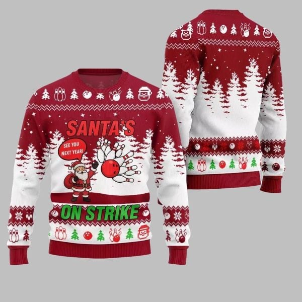 2025 Christmas Santas On Strike Bowling League Ugly Christmas Sweater 4