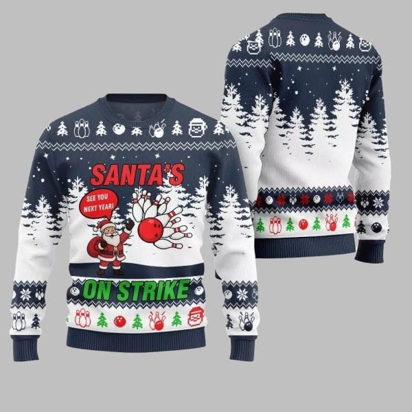 2025 Christmas Santas On Strike Bowling League Ugly Christmas Sweater 5