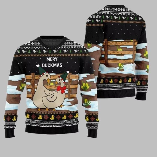 2025 Christmas Seriously Naughty Duck On The Farm Ugly Christmas Sweater 1