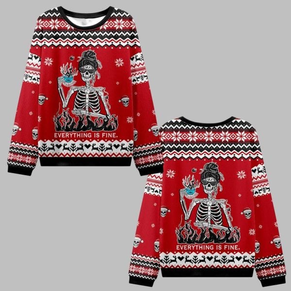 2025 Christmas Skull Everything Is Fine Ugly Christmas Sweater 0