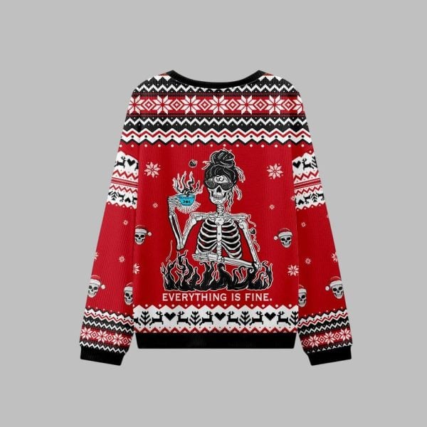 2025 Christmas Skull Everything Is Fine Ugly Christmas Sweater 2