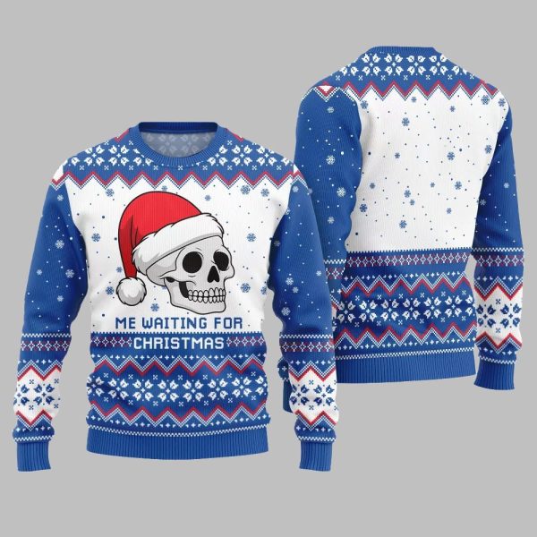 2025 Christmas Skull Me Waiting For Christmas Ugly Christmas Sweater 2