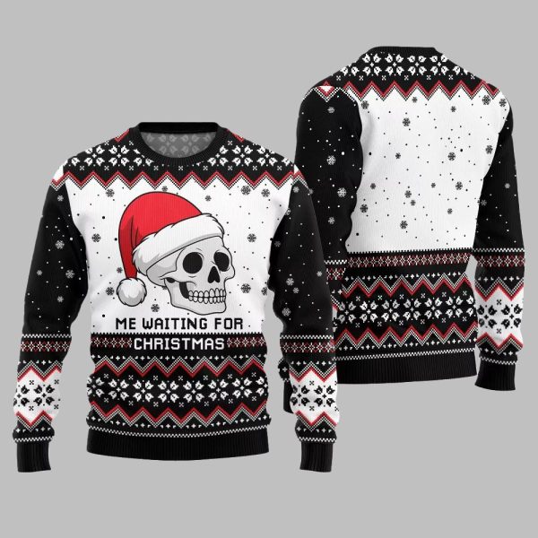 2025 Christmas Skull Me Waiting For Christmas Ugly Christmas Sweater 3