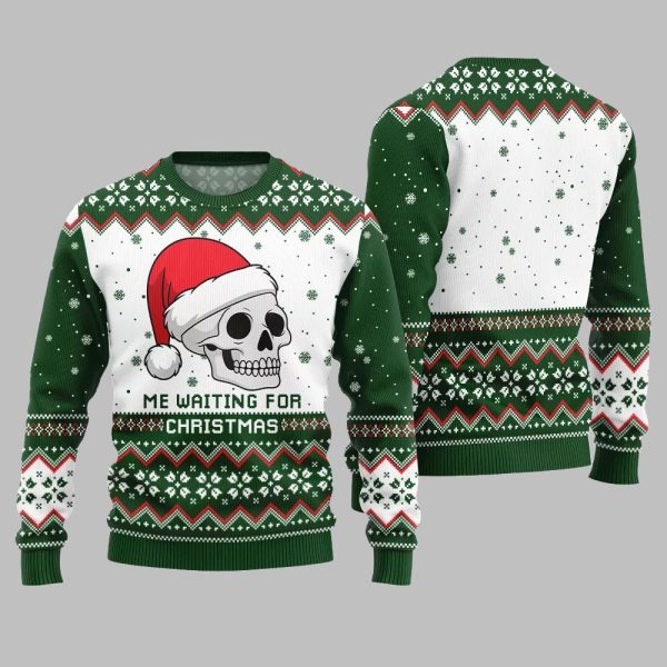 2025 Christmas Skull Me Waiting For Christmas Ugly Christmas Sweater 4