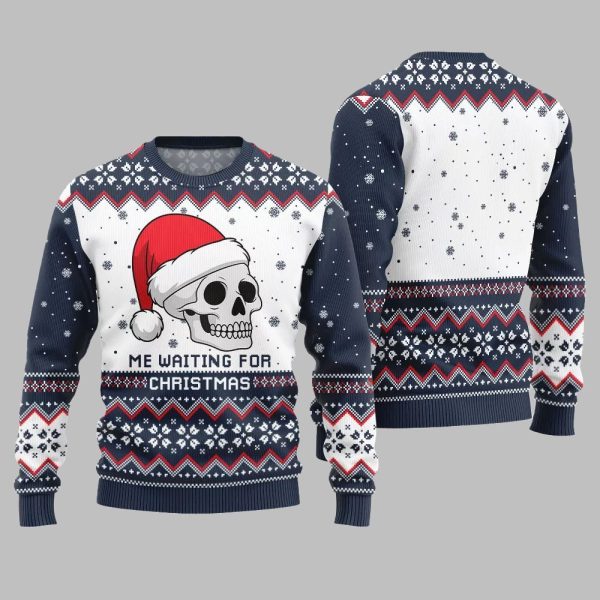 2025 Christmas Skull Me Waiting For Christmas Ugly Christmas Sweater 5