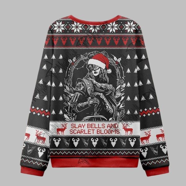 2025 Christmas Slay Bells and Scarlet Blooms Ugly Christmas Sweater 2