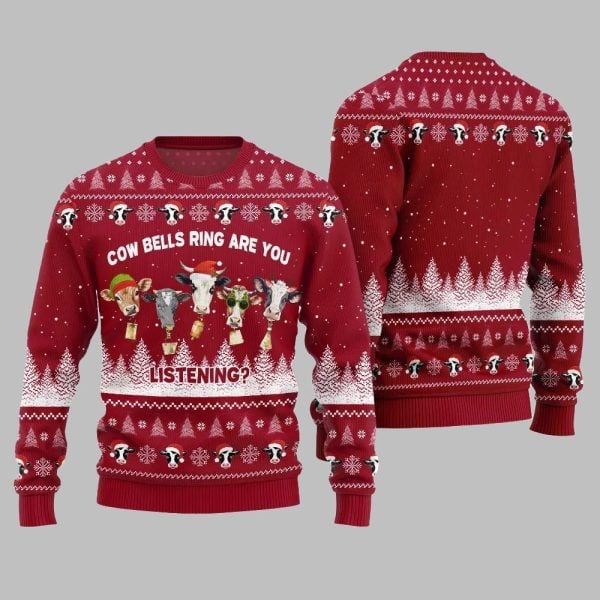 2025 Christmas Sleepy Cow Bells Ring Are You Listening Ugly Christmas Sweater 4