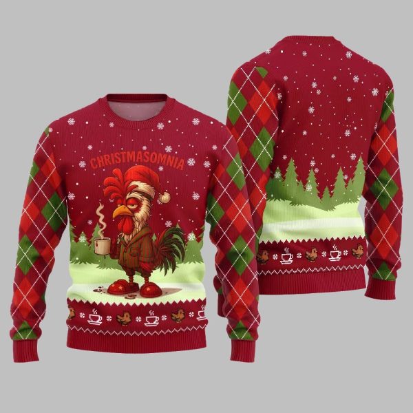 2025 Christmas Sleepy Rooster Christmasomnia Ugly Christmas Sweater 2