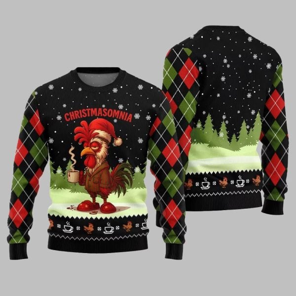 2025 Christmas Sleepy Rooster Christmasomnia Ugly Christmas Sweater 5