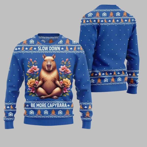 2025 Christmas Slow Down Be More Capybara Ugly Christmas Sweater 1