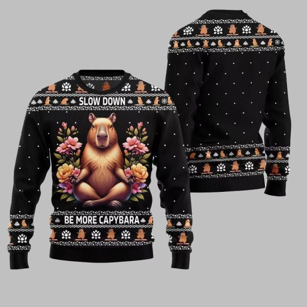 2025 Christmas Slow Down Be More Capybara Ugly Christmas Sweater 2