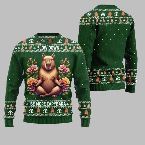 2025 Christmas Slow Down Be More Capybara Ugly Christmas Sweater 3