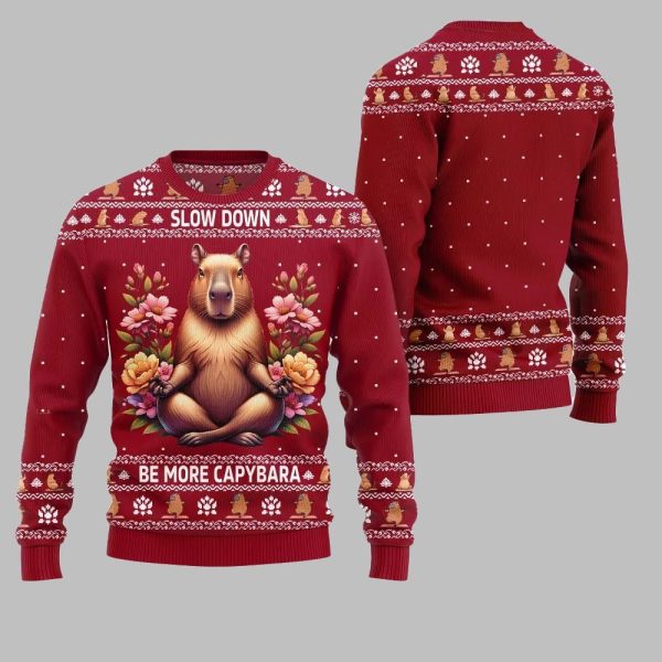 2025 Christmas Slow Down Be More Capybara Ugly Christmas Sweater 5