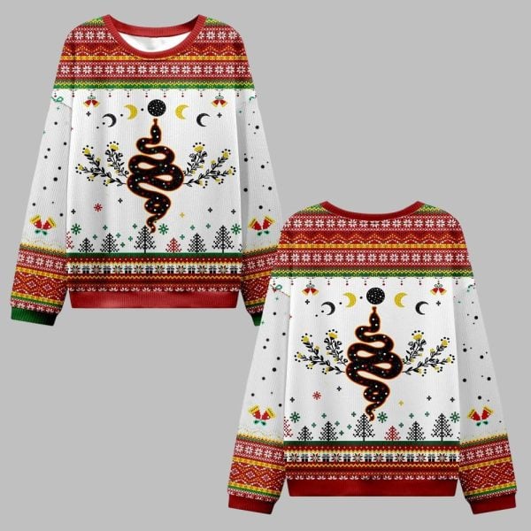 2025 Christmas Snake And Moon Phase Ugly Christmas Sweater 0