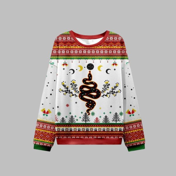 2025 Christmas Snake And Moon Phase Ugly Christmas Sweater 1