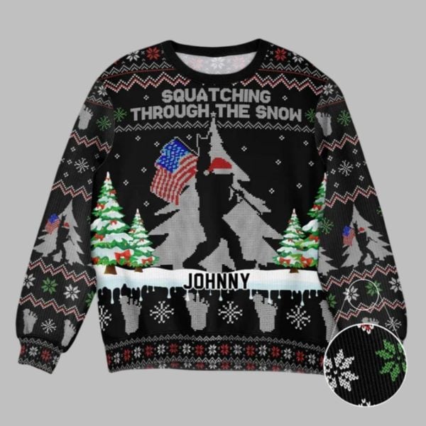2025 Christmas Squatching Through The Snow American Bigfoot Ugly Christmas Sweater 1 1