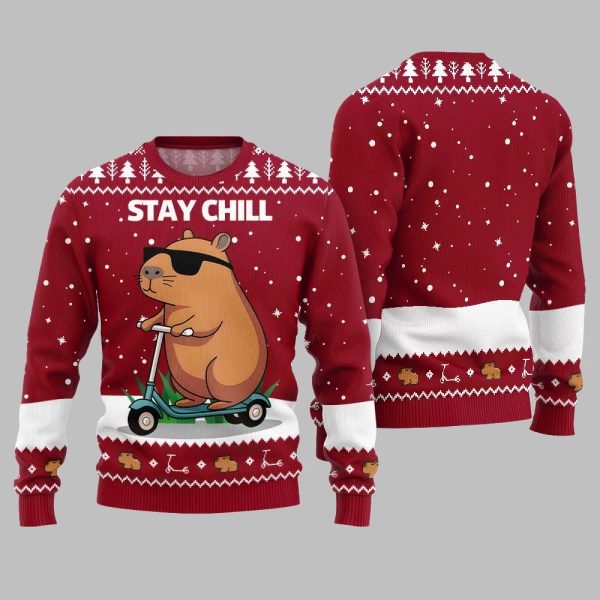 2025 Christmas Stay Chill Capybara Ugly Christmas Sweater 1