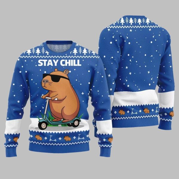 2025 Christmas Stay Chill Capybara Ugly Christmas Sweater 2