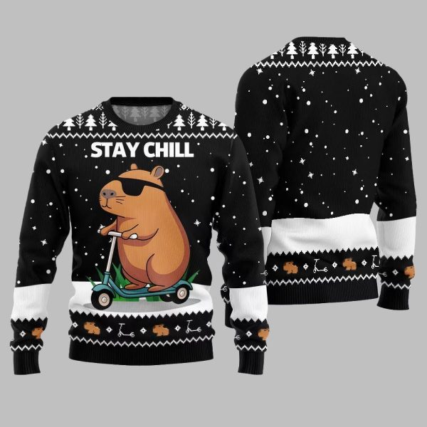 2025 Christmas Stay Chill Capybara Ugly Christmas Sweater 3