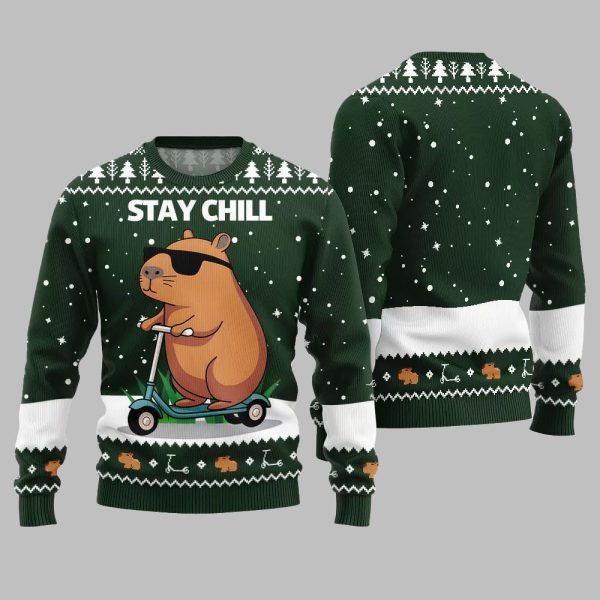 2025 Christmas Stay Chill Capybara Ugly Christmas Sweater 4