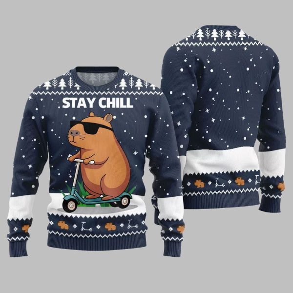 2025 Christmas Stay Chill Capybara Ugly Christmas Sweater 5