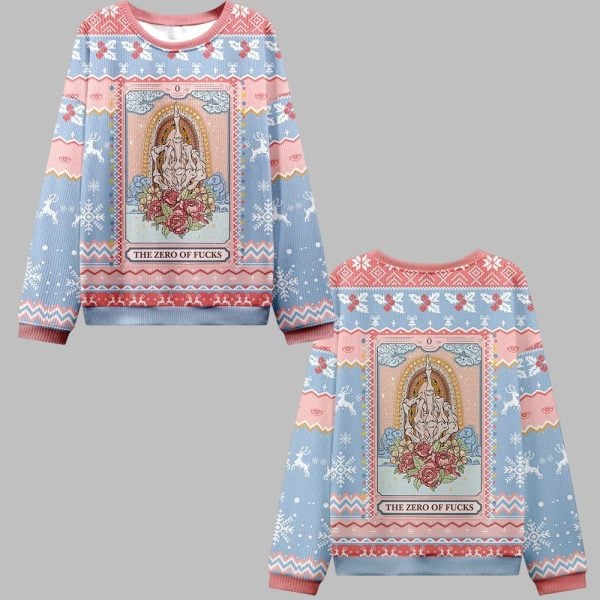 2025 Christmas The Zero Of Fucks Tarot Ugly Christmas Sweater 0