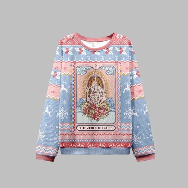 2025 Christmas The Zero Of Fucks Tarot Ugly Christmas Sweater 1