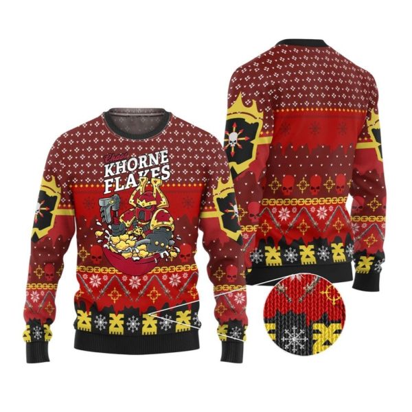 2025 Christmas Warhammer Chaos Khorne Flakes Iconic Ugly Christmas Sweater 1 2