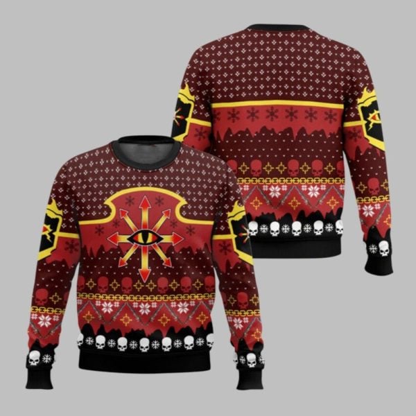 2025 Christmas Warhammer Chaos Reigns Khorne Iconic Ugly Christmas Sweater 1 1