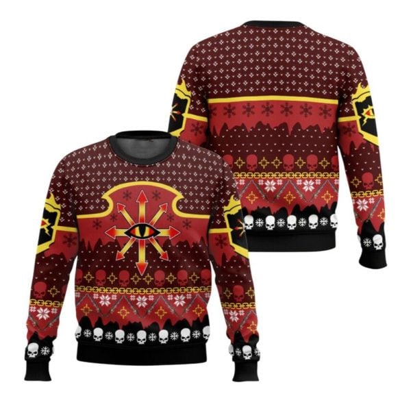2025 Christmas Warhammer Chaos Reigns Khorne Iconic Ugly Christmas Sweater 1 2